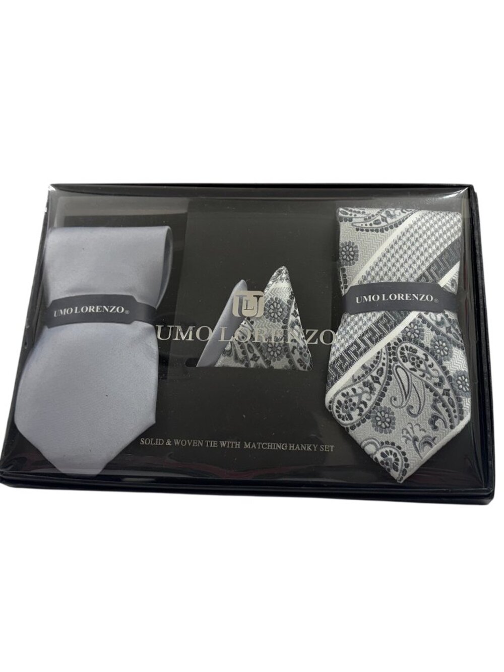Mens Gift Set -Two Ties (Paisley & Solid) & Pocket Squares/Hankies - NWT In Box